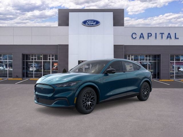 2026 Ford Mustang Mach-E Premium in Adriatic Blue Metallic — front three-quarter view