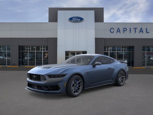 2026 Ford Mustang Dark Horse in Vapor Blue Metallic — front three-quarter view