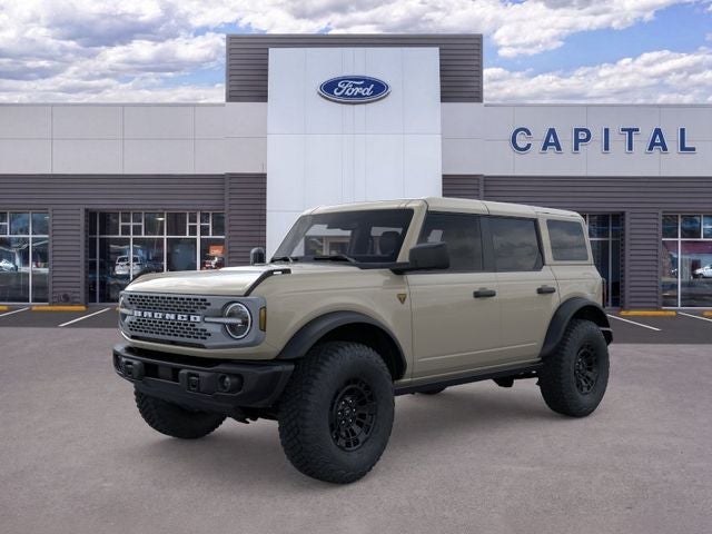 2026 Ford Bronco Badlands in Desert Sand — front three-quarter view