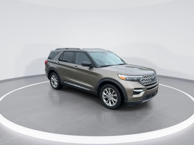 2021 Ford Explorer Limited in Stone Gray Metallic — front three-quarter view