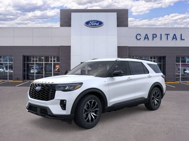 2026 Ford Explorer ST-Line in Star White Metallic Tri-Coat — front three-quarter view