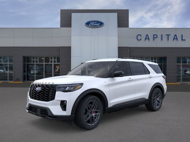2026 Ford Explorer ST-Line in Star White Metallic Tri-Coat — front three-quarter view