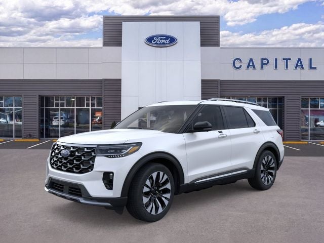 2026 Ford Explorer Platinum in Star White Metallic Tri-Coat — front three-quarter view