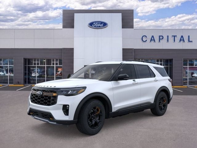 2026 Ford Explorer Tremor in Star White Metallic Tri-Coat — front three-quarter view