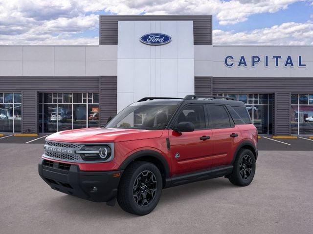 2026 Ford Bronco Sport Outer Banks in Ruby Red Metallic Tinted Clearcoat — front three-quarter view
