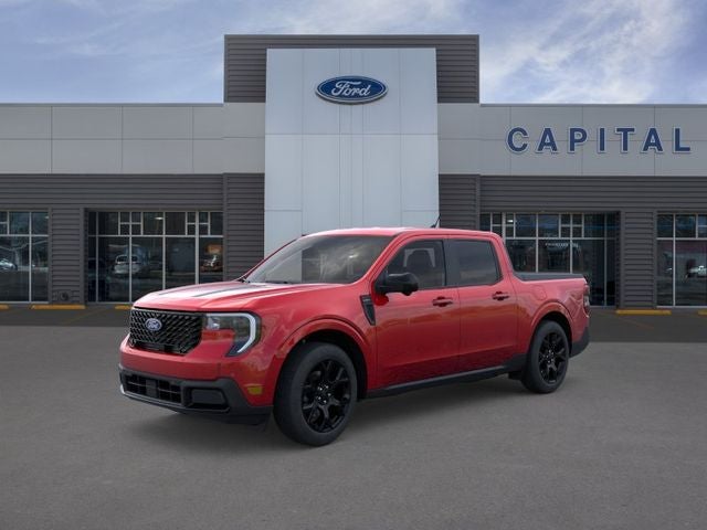 2026 Ford Maverick Lariat in Ruby Red Metallic Tinted Clearcoat — front three-quarter view